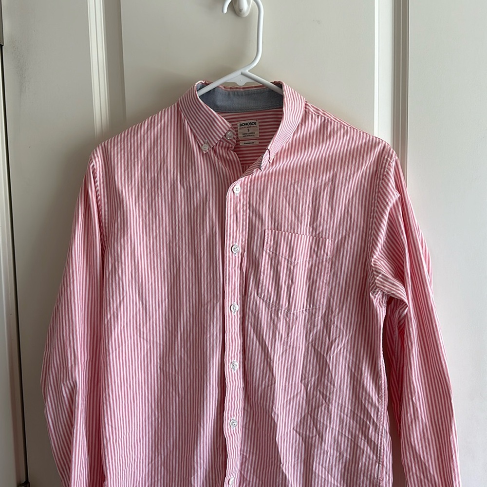 Bonobos casual pink and white striped button down